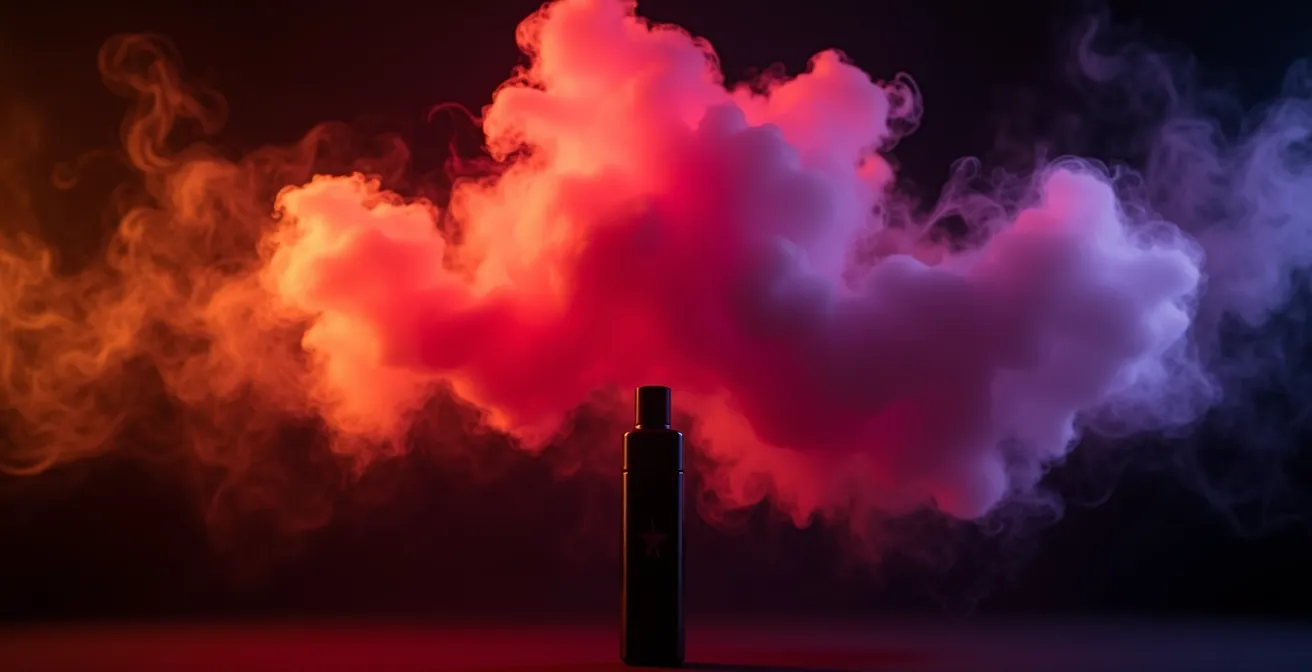 Farbenfrohe Dampfwolke symbolisiert intensive Fruchtaromen