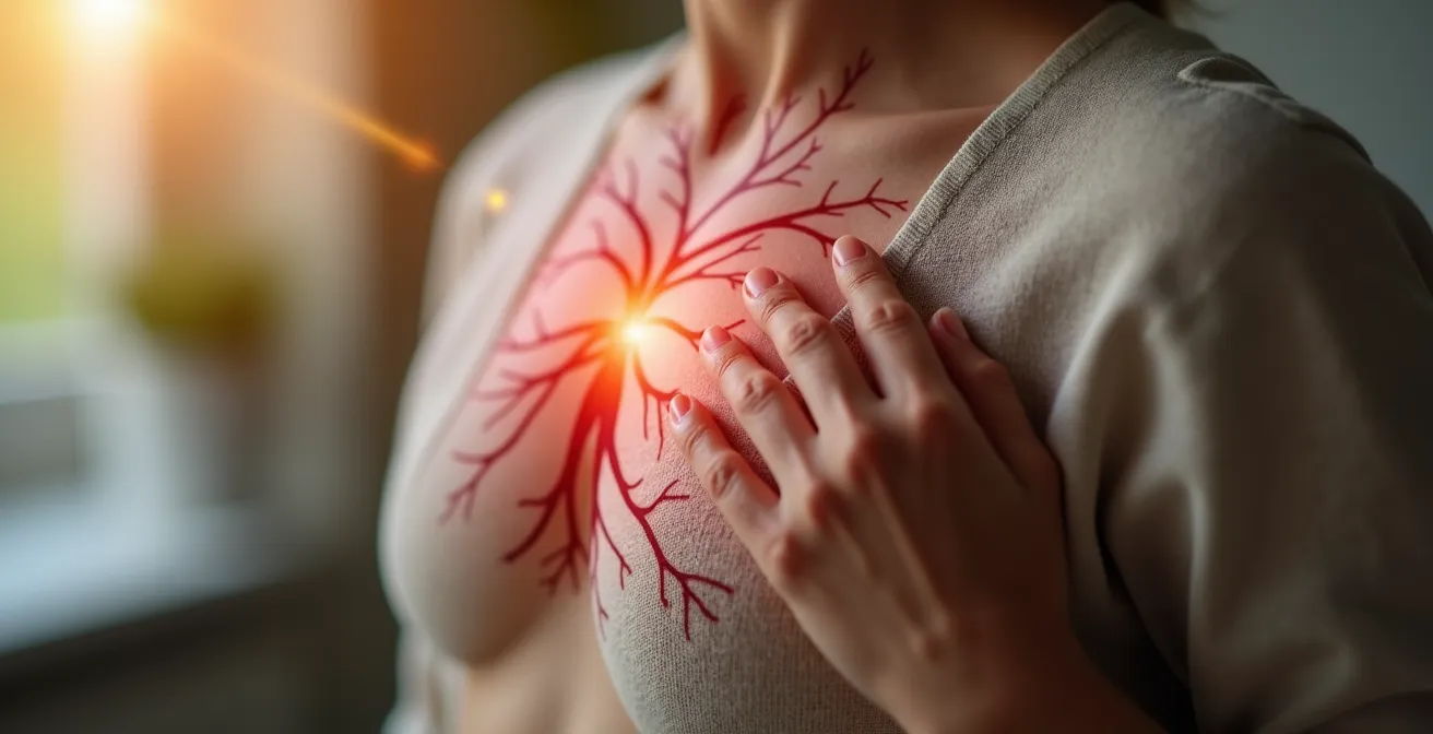 Detailaufnahme eines gesunden Herzens mit sichtbaren Blutgefäßen