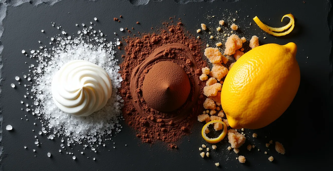 Abstrakte Darstellung der Geschmacksbalance zwischen süßen und kontrastierenden Aromen