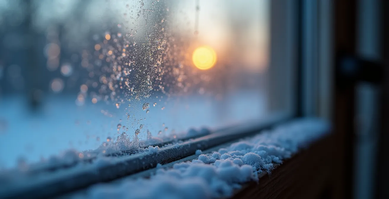 Ein geöffnetes Fenster in einem deutschen Schlafzimmer, das die Praxis des Stoßlüftens zur Kühlung vor dem Schlafen darstellt.
