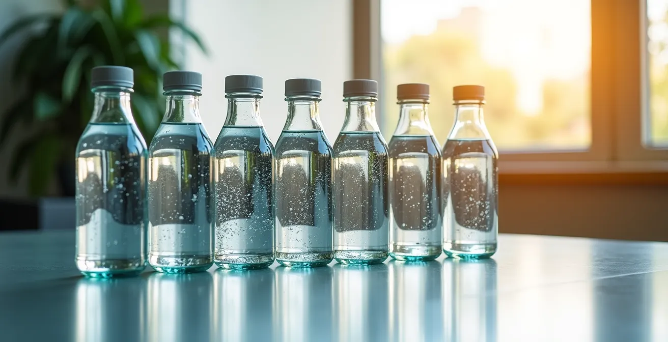 Wasserglas und Uhr zeigen optimalen Trinkrhythmus im Arbeitsalltag