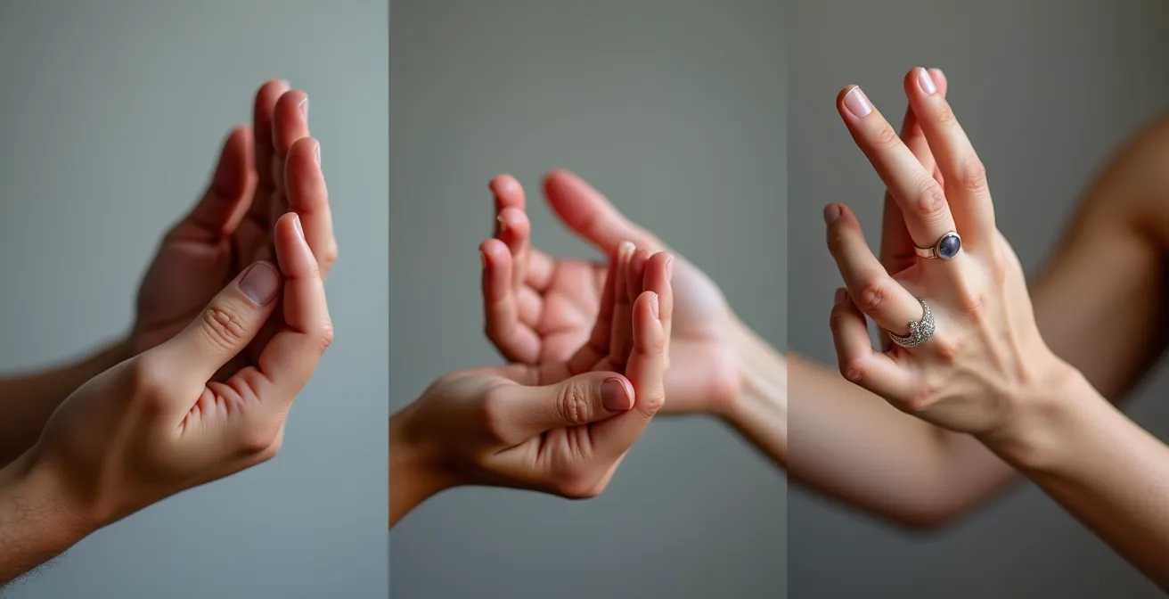 Makroaufnahme von Händen in verschiedenen meditativen Positionen