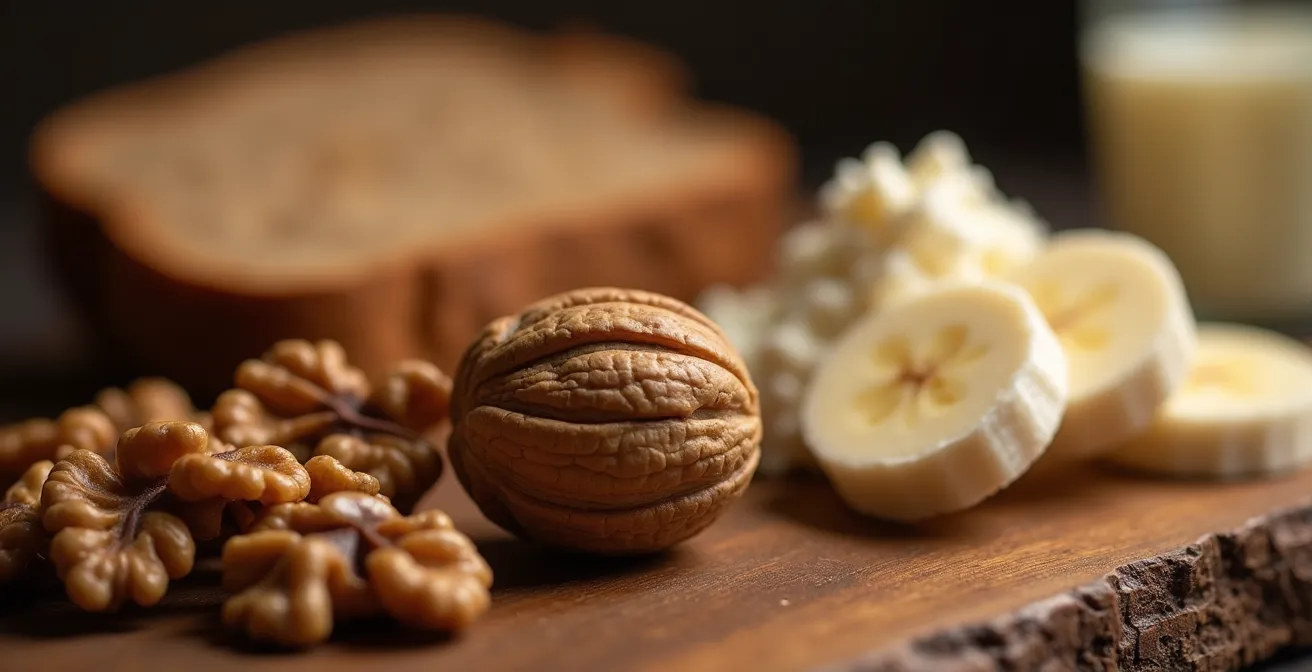 Melatoninfördernde Lebensmittel arrangiert für deutsches Abendbrot