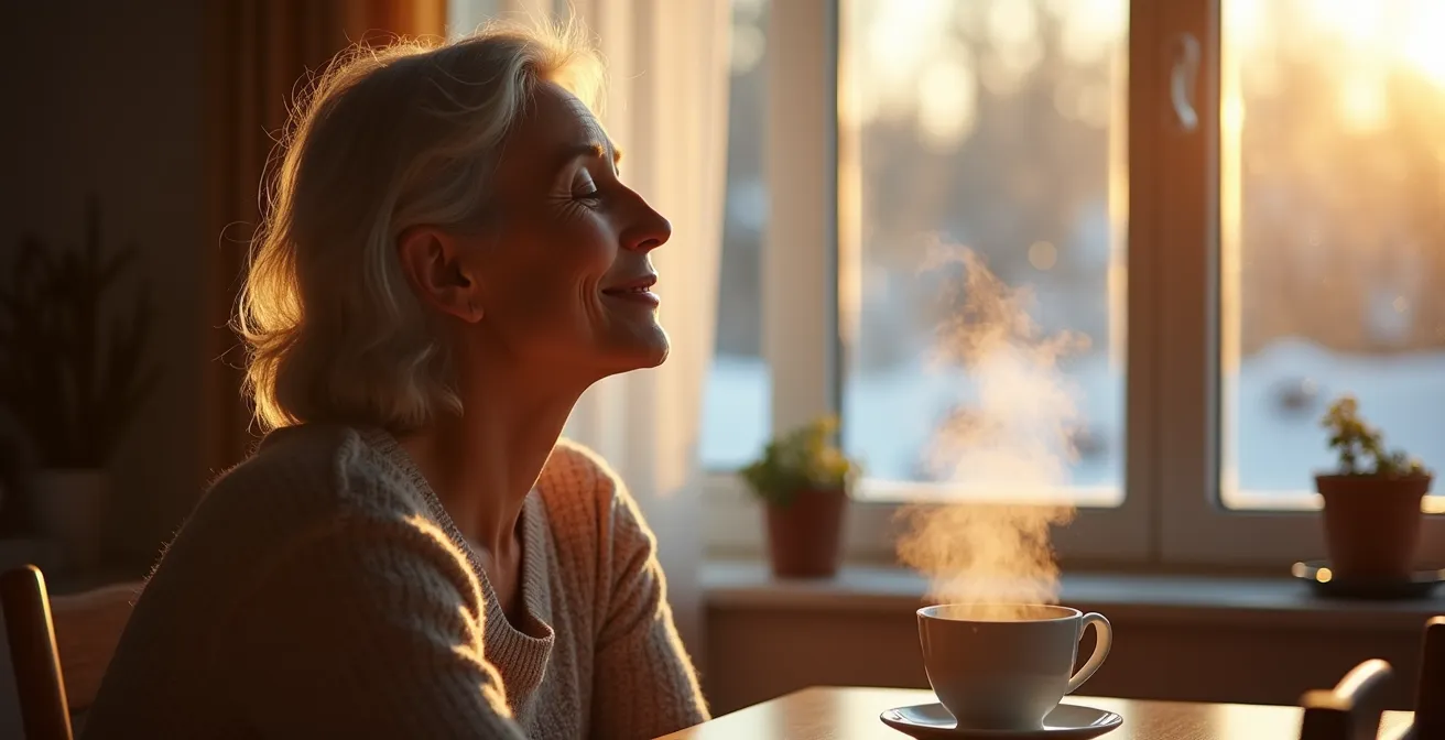 Person nutzt Tageslichtlampe im deutschen Winter zur Melatonin-Regulation