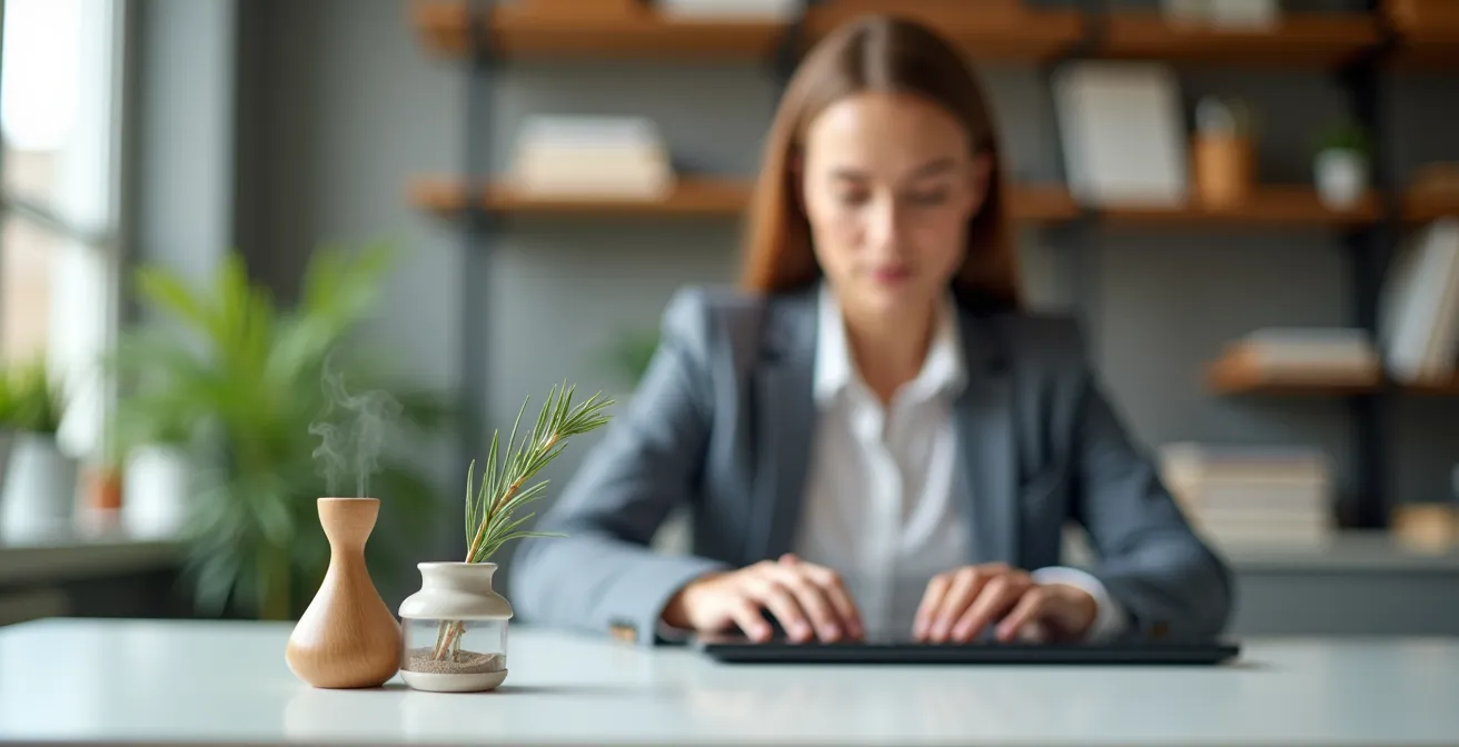 Arbeitsplatz mit Pomodoro-Timer und natürlichen Konzentrationshilfen