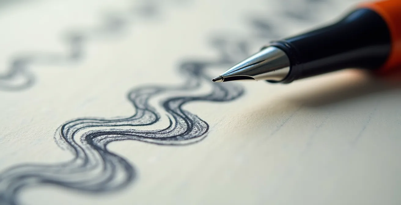 Makroaufnahme eines handschriftlichen Schlaftagebuchs mit Stift