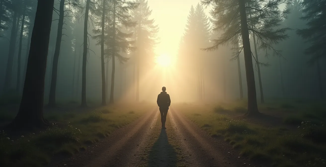 Person an einer Wegkreuzung mit verschiedenen Pfaden symbolisch für Entscheidungsfindung beim Rauchstopp